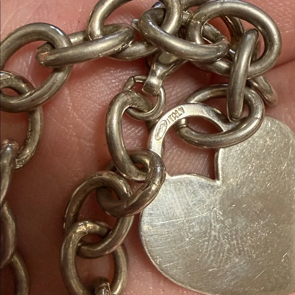 Sterling Silver 925 Italy Heart Charm Link with Clamp Opening Bracelet 7’